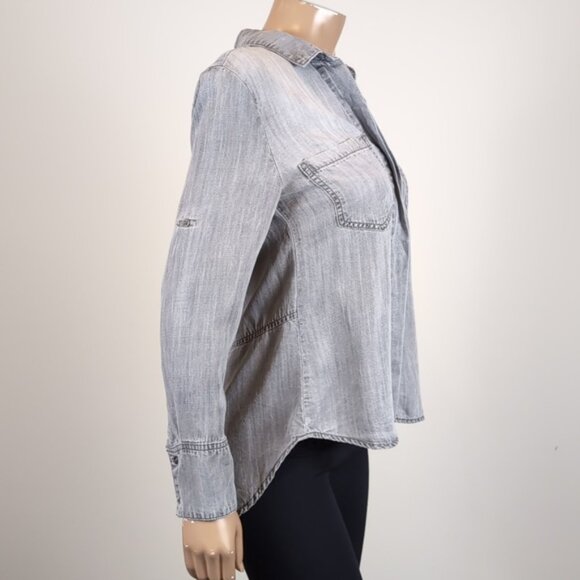 Cloth & Stone Anthropologie Button Down Shirt Chambray Denim Boyfriend Split Hem - Picture 11 of 15